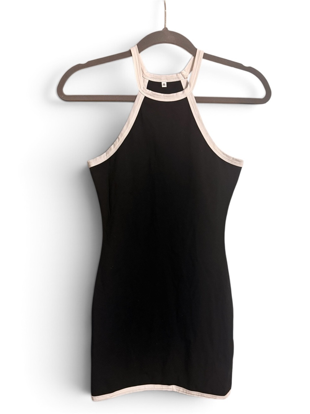 Black & White Contrast Halter Mini Dress Y2K 90s Style Size M